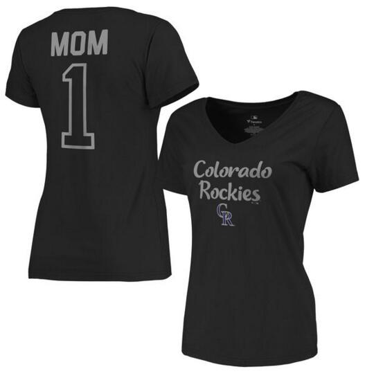 2020 MLB Colorado Rockies Women 2017 Mother Day #1 Mom VNeck TShirt  Black->women mlb jersey->Women Jersey
